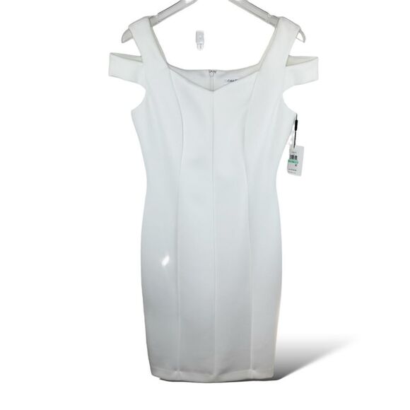 White Cold Shoulder Body Con‎ Calvin Klein Dress Bridal Wedding Guest Prom Sz 8 - Picture 1 of 16